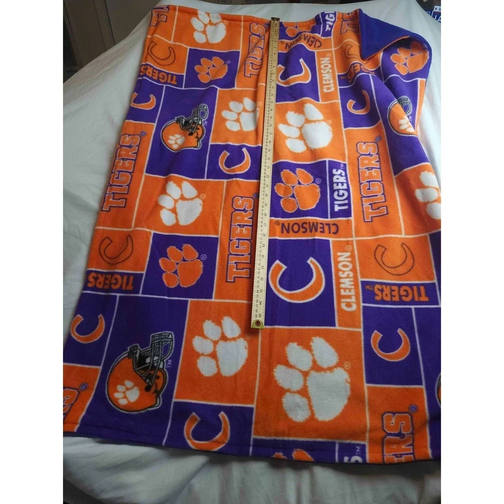 Clemson University Tigers Fleece Throw Blanket One Size Orange Blue Patchwork‎